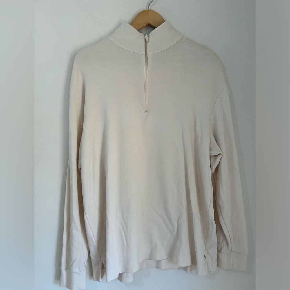Roundtree & Yorke Cream Quarter-Zip Sweater